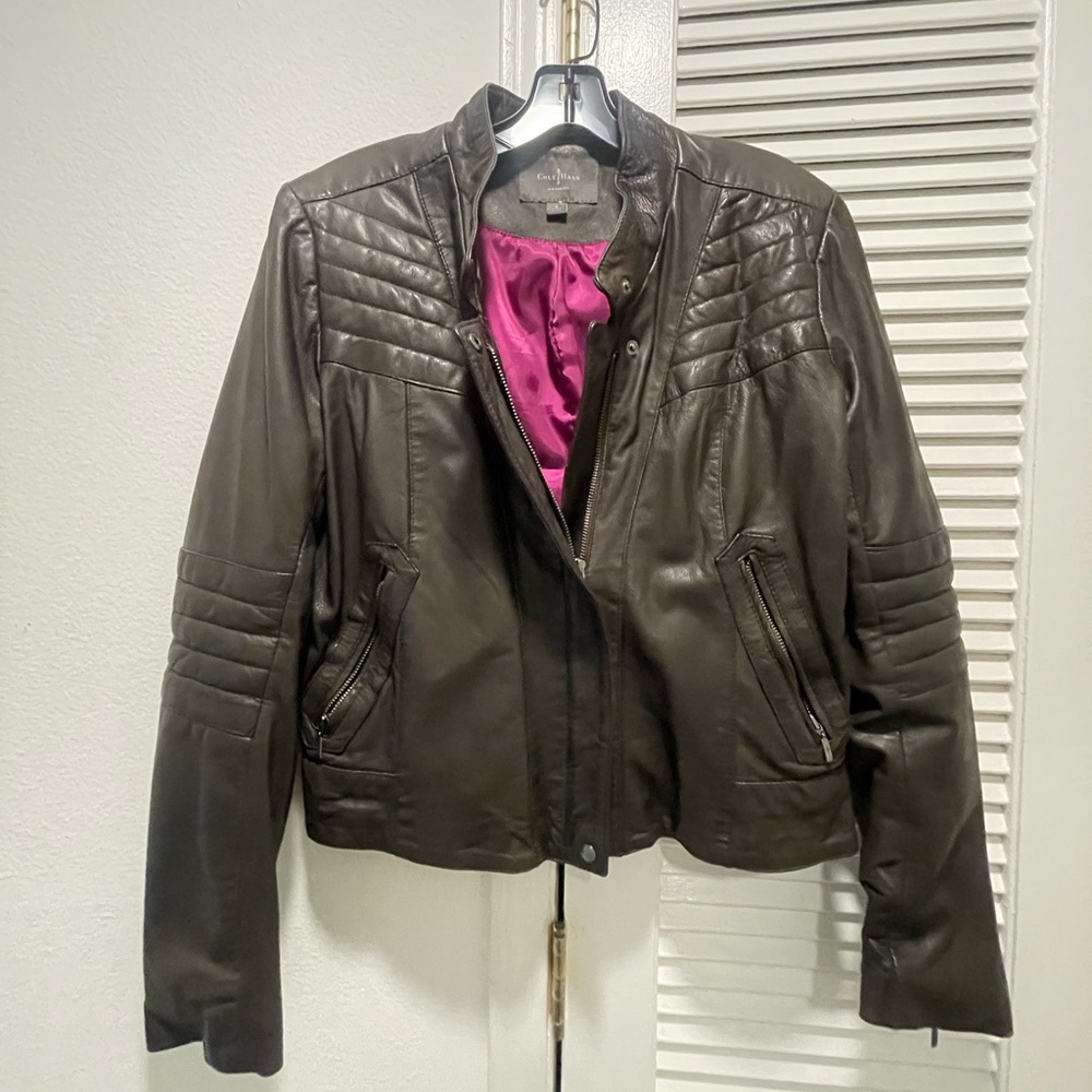 Cole Haan Brown  Leather Jacket Size Small.